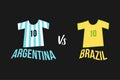 Argentina vs Brazil t-shirt Jersey - vector illustration.ÃÂ  Argentina and Brazil typography text.